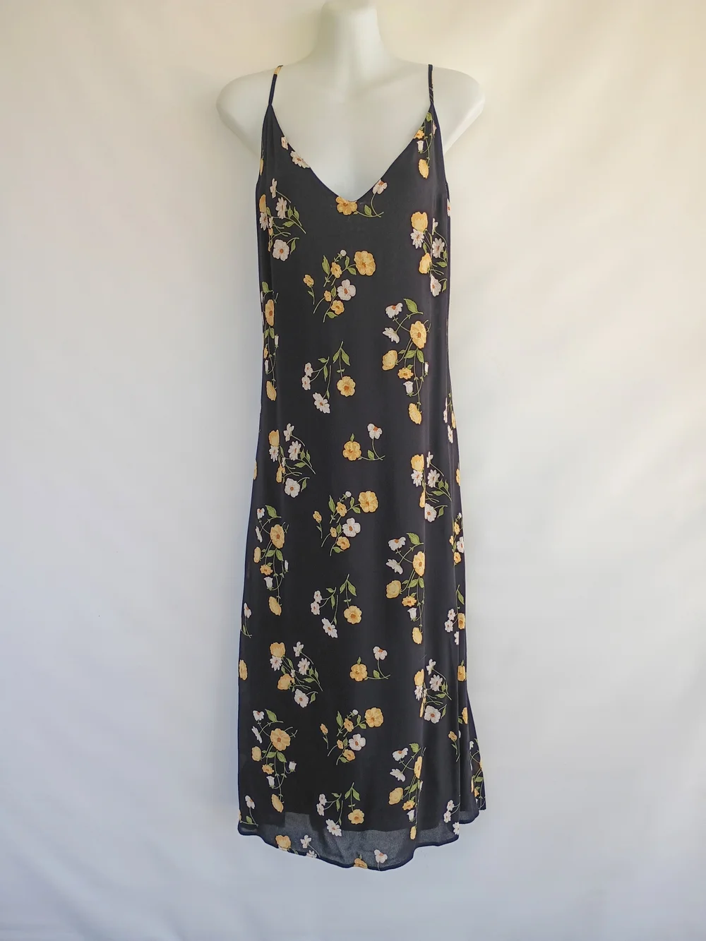 Reformation Dietrich Black Yellow Floral Dress Midi Flare Skirt Open Back Large - Picture 2 of 12